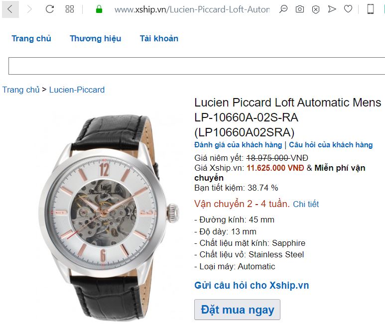 Lucien Piccard Loft Automatic Men's Watch 10660A-02S-RA xship.JPG